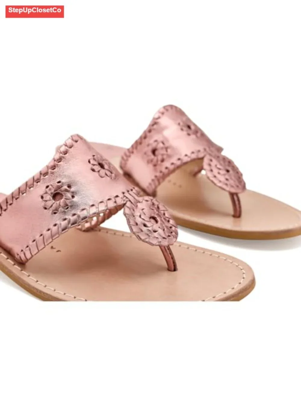 Leather Thong Sandals with Block Heel Flats